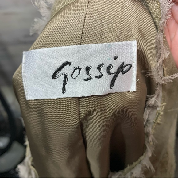 Gossip Blazer Jacket Waffle Knit Sz 48 M-L Green Tan Buttons Up Frayed Italy - Picture 12 of 16